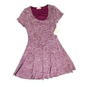 NWT Altar’d State Scoop Neck Fit & Flare Dress Knit Heathered Burgundy Twirl S